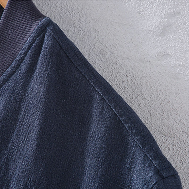Buddha Stones Winter Zipper Design Stand Collar Men's Cotton Linen Long Sleeve Jacket With Pockets