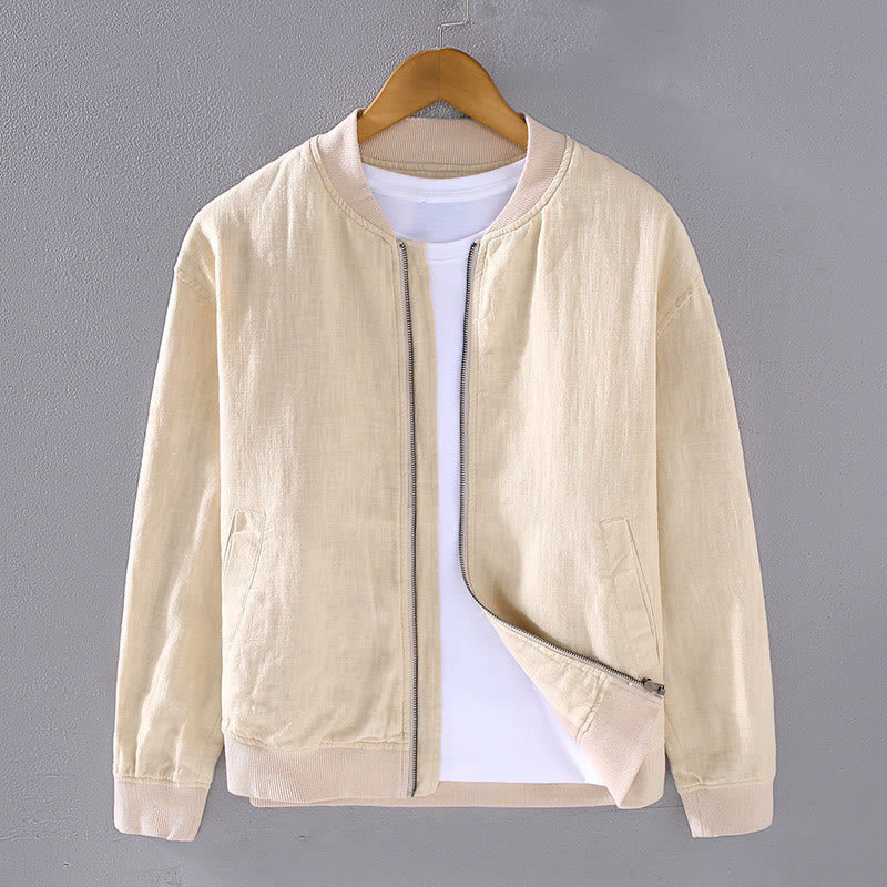 Buddha Stones Winter Zipper Design Stand Collar Men's Cotton Linen Long Sleeve Jacket With Pockets