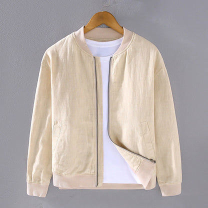 Buddha Stones Winter Zipper Design Stand Collar Men's Cotton Linen Long Sleeve Jacket With Pockets