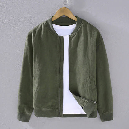 Buddha Stones Winter Zipper Design Stand Collar Men's Cotton Linen Long Sleeve Jacket With Pockets