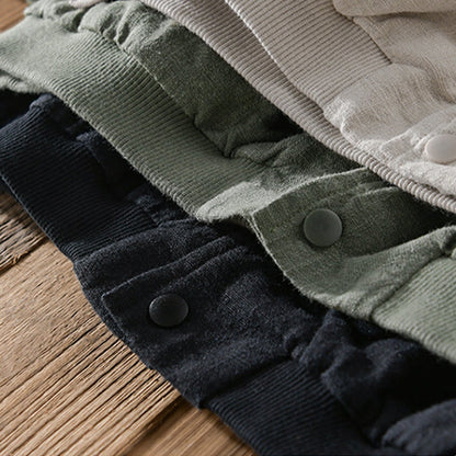 Buddha Stones Solid Color Ribbed Hem Long Sleeve Men's Cotton Linen Shirt With Pockets