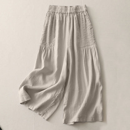 Buddha Stones Casual Plain Tucker Pleats Elastic Women's Polyester Wide Leg Pants With Pockets