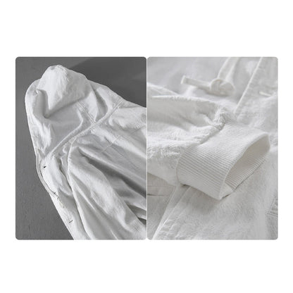 Buddha Stones Ribbed Hem Design Hoodie Long Sleeve Men's Cotton Linen Jacket Shirt With Pockets
