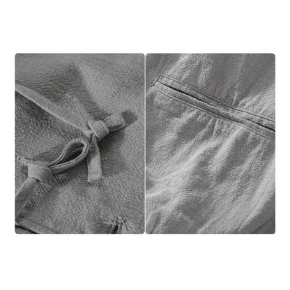 Buddha Stones Ribbed Hem Design Hoodie Long Sleeve Men's Cotton Linen Jacket Shirt With Pockets