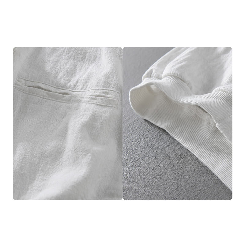 Buddha Stones Ribbed Hem Design Hoodie Long Sleeve Men's Cotton Linen Jacket Shirt With Pockets