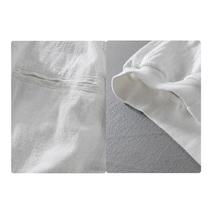 Buddha Stones Ribbed Hem Design Hoodie Long Sleeve Men's Cotton Linen Jacket Shirt With Pockets