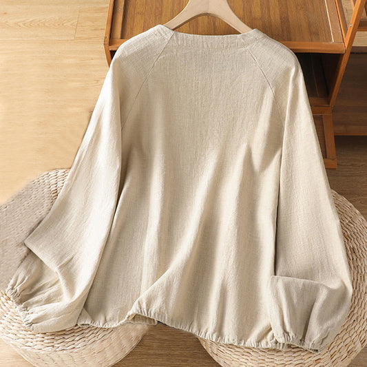 Buddha Stones Casual Plain Long Sleeve Cotton Polyester Women's Shirt