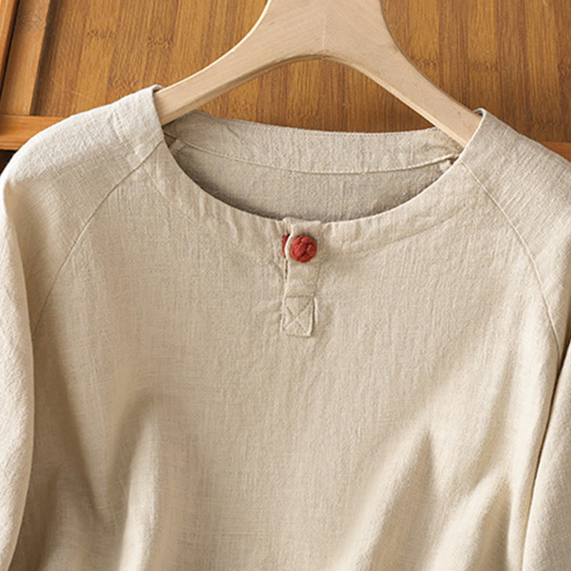 Buddha Stones Casual Plain Long Sleeve Cotton Polyester Women's Shirt