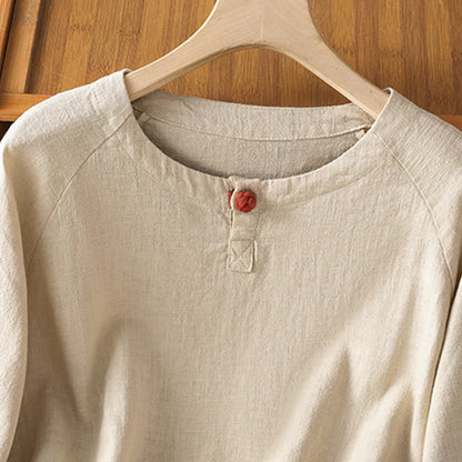 Buddha Stones Casual Plain Long Sleeve Cotton Polyester Women's Shirt