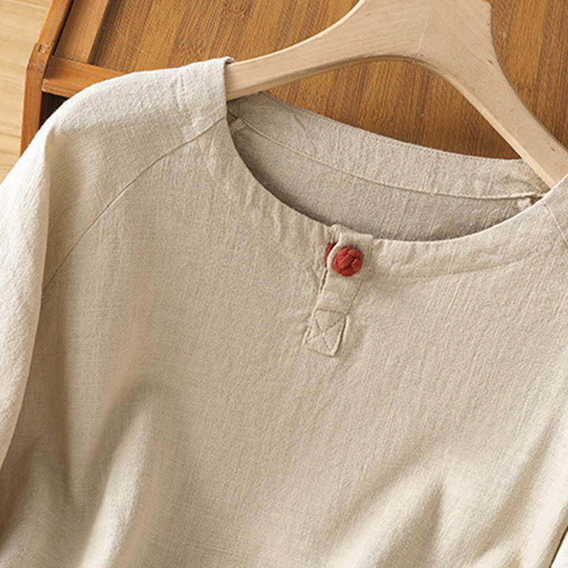 Buddha Stones Casual Plain Long Sleeve Cotton Polyester Women's Shirt