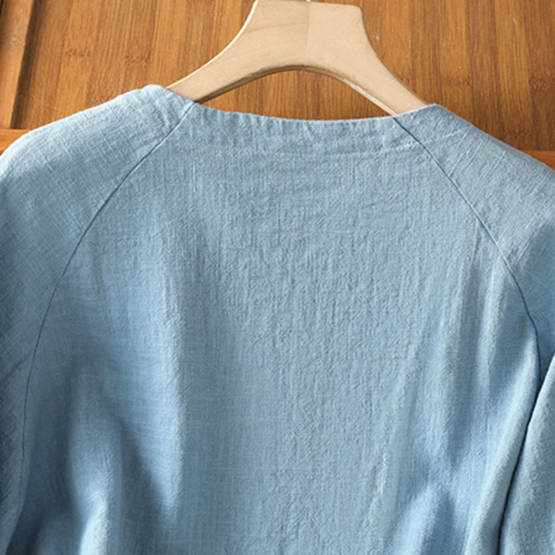 Buddha Stones Casual Plain Long Sleeve Cotton Polyester Women's Shirt
