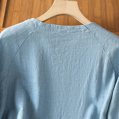 Buddha Stones Casual Plain Long Sleeve Cotton Polyester Women's Shirt