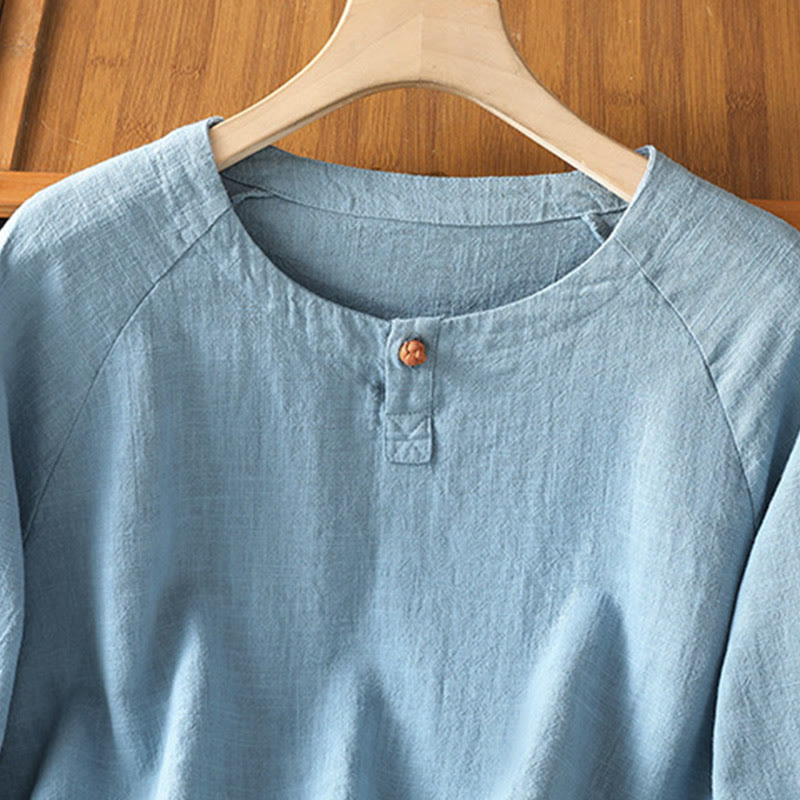 Buddha Stones Casual Plain Long Sleeve Cotton Polyester Women's Shirt