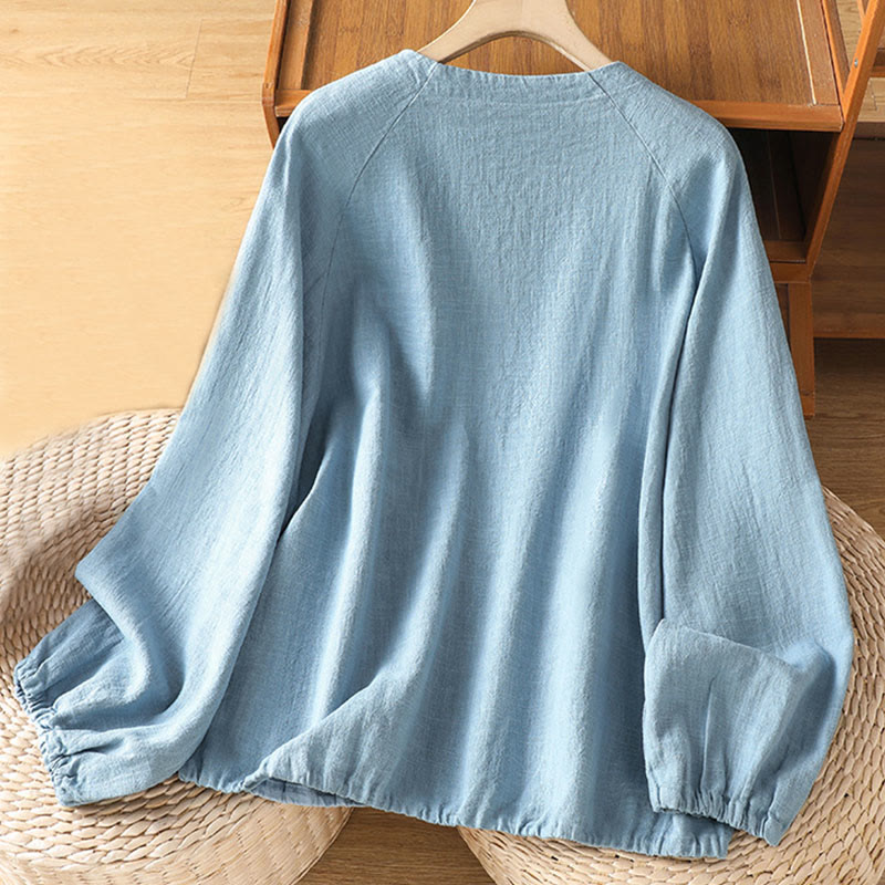 Buddha Stones Casual Plain Long Sleeve Cotton Polyester Women's Shirt