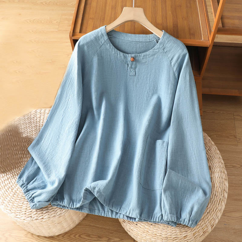Buddha Stones Casual Plain Long Sleeve Cotton Polyester Women's Shirt
