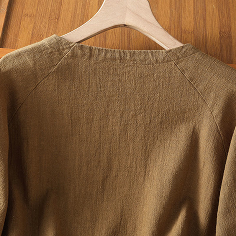 Buddha Stones Casual Plain Long Sleeve Cotton Polyester Women's Shirt