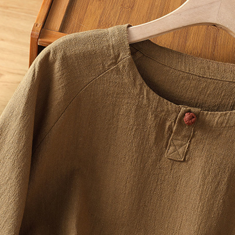 Buddha Stones Casual Plain Long Sleeve Cotton Polyester Women's Shirt