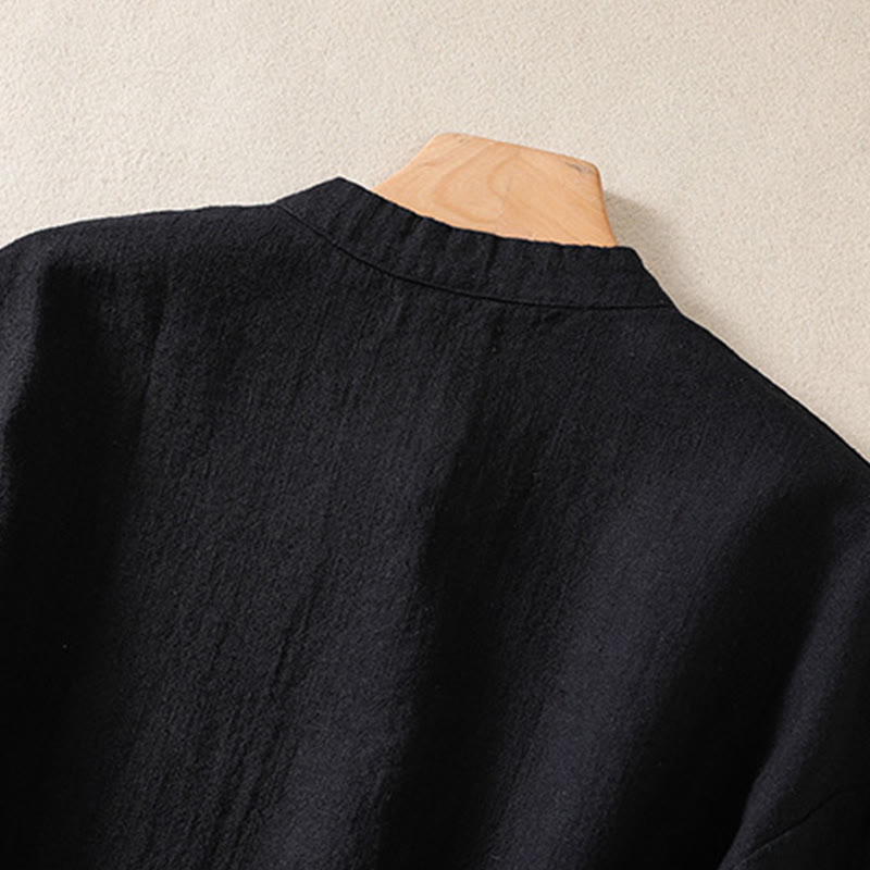 Buddha Stones Casual Buttons Crew Neck Cotton Women's Long Sleeve Shirt With Pockets