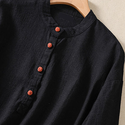 Buddha Stones Casual Buttons Crew Neck Cotton Women's Long Sleeve Shirt With Pockets