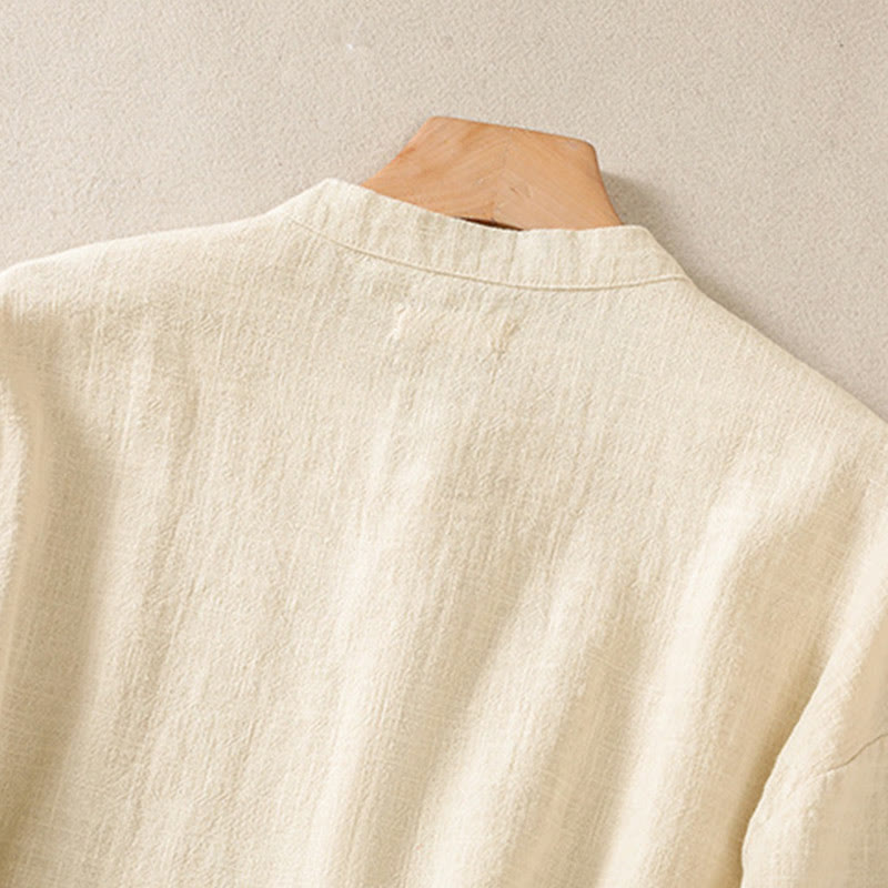Buddha Stones Casual Buttons Crew Neck Cotton Women's Long Sleeve Shirt With Pockets