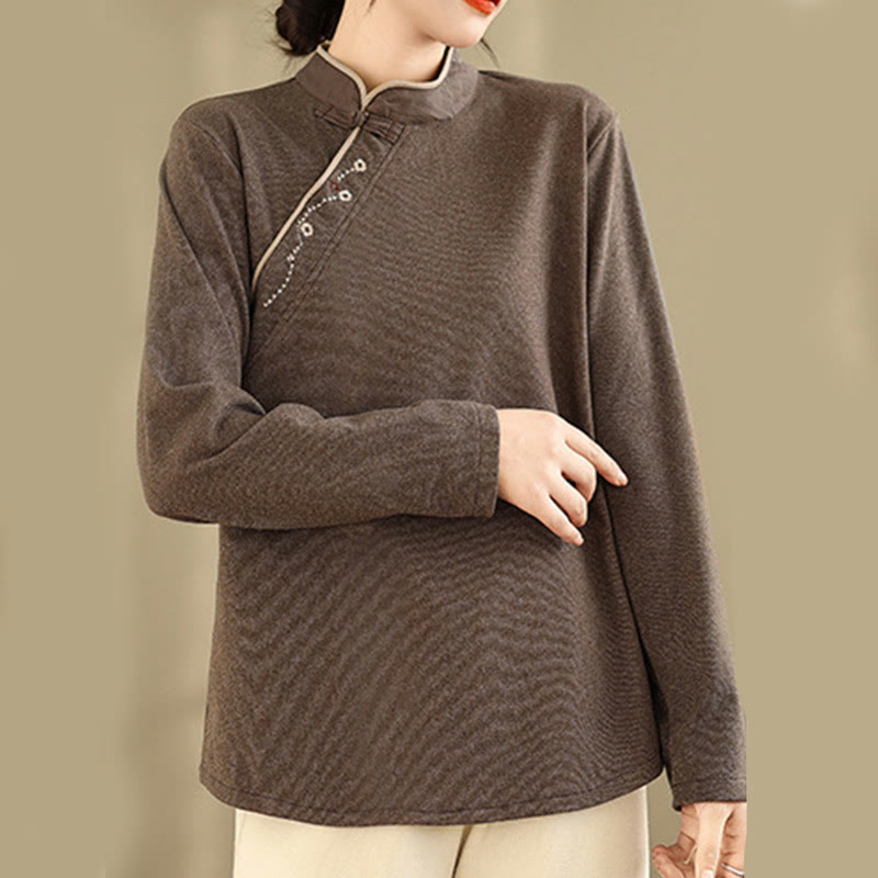 Buddha Stones Frog-button Cotton Women's Long Sleeve Shirt