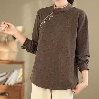 Buddha Stones Frog-button Cotton Women's Long Sleeve Shirt