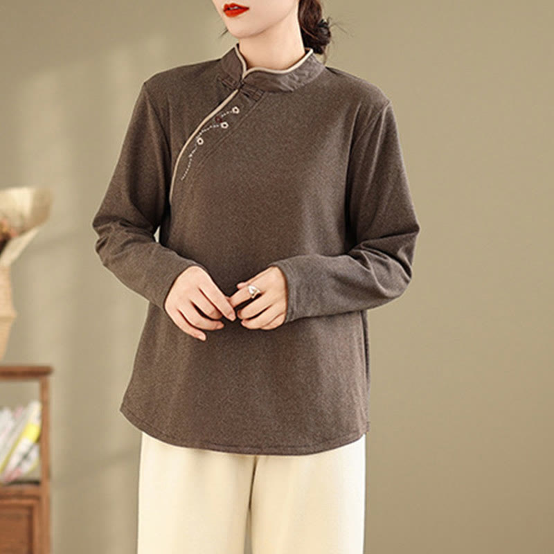 Buddha Stones Frog-button Cotton Women's Long Sleeve Shirt