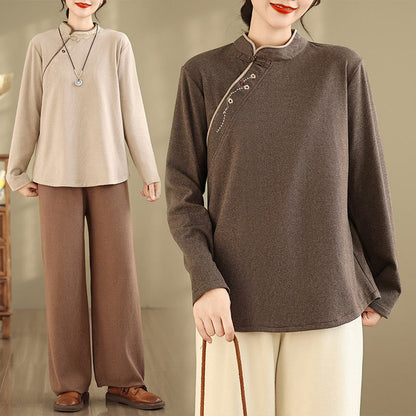 Buddha Stones Frog-button Cotton Women's Long Sleeve Shirt
