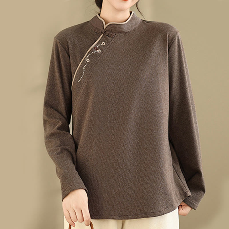 Buddha Stones Frog-button Cotton Women's Long Sleeve Shirt