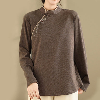 Buddha Stones Frog-button Cotton Women's Long Sleeve Shirt