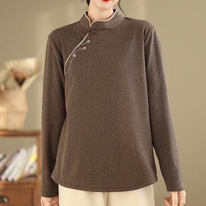Buddha Stones Frog-button Cotton Women's Long Sleeve Shirt