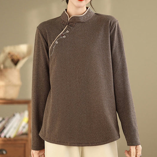 Buddha Stones Frog-button Cotton Women's Long Sleeve Shirt