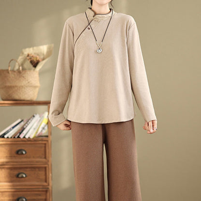 Buddha Stones Frog-button Cotton Women's Long Sleeve Shirt