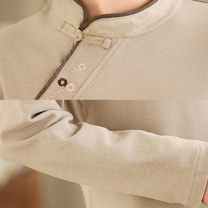Buddha Stones Frog-button Cotton Women's Long Sleeve Shirt