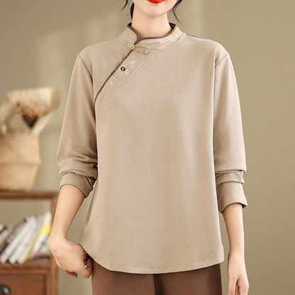 Buddha Stones Frog-button Cotton Women's Long Sleeve Shirt