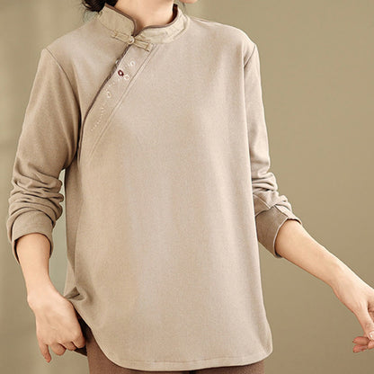 Buddha Stones Frog-button Cotton Women's Long Sleeve Shirt