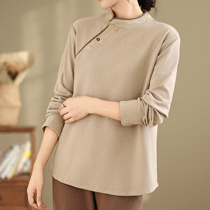 Buddha Stones Frog-button Cotton Women's Long Sleeve Shirt
