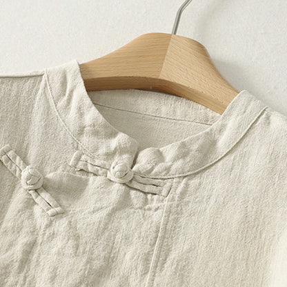 Buddha Stones Casual Plain Frog-buttons Cotton Women's Long Sleeve Shirt