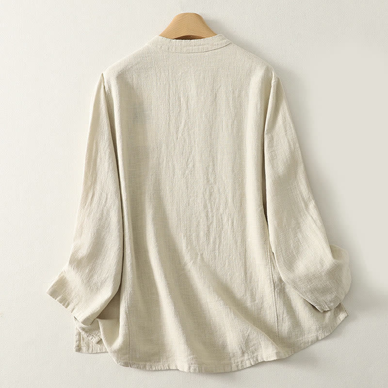 Buddha Stones Casual Plain Frog-buttons Cotton Women's Long Sleeve Shirt