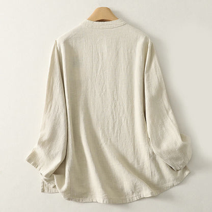 Buddha Stones Casual Plain Frog-buttons Cotton Women's Long Sleeve Shirt