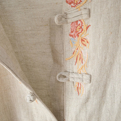 Buddha Stones Embroidery Flower Long Sleeve Frog-buttons Cotton Women's Shirt