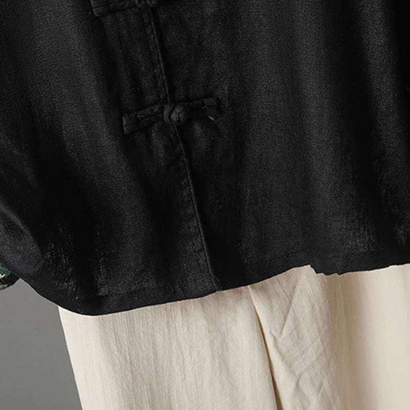 Buddha Stones Embroidery Flower Long Sleeve Frog-buttons Cotton Women's Shirt