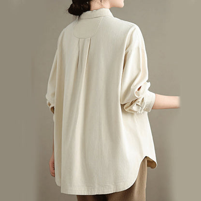Buddha Stones Casual Plain Long Sleeve Cotton Women's Shirt With Pockets
