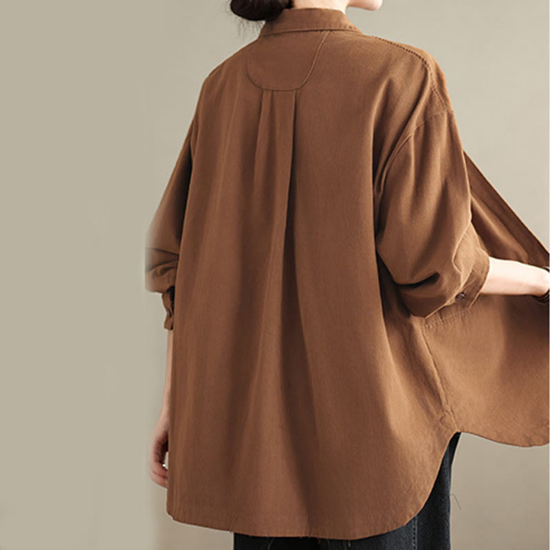 Buddha Stones Casual Plain Long Sleeve Cotton Women's Shirt With Pockets