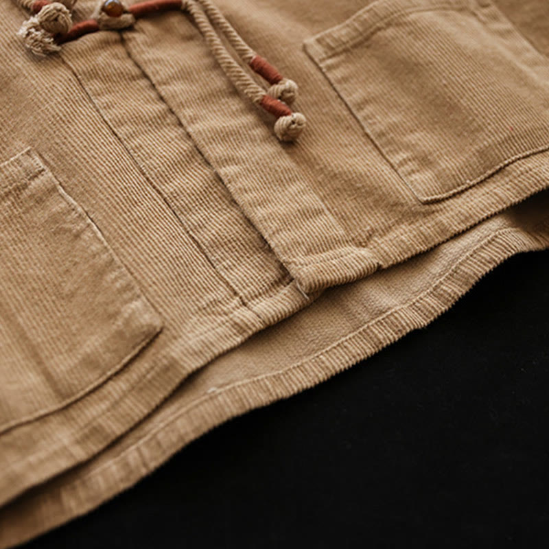 Buddha Stones Women's Cotton Long Sleeve Corduroy Jacket With Pockets