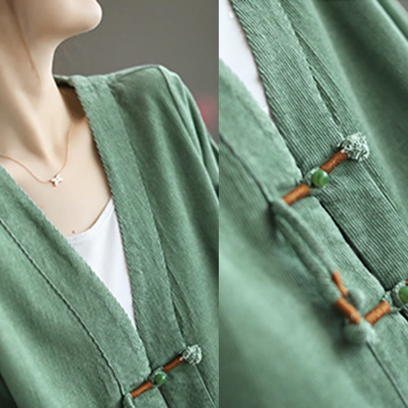 Buddha Stones Women's Cotton Long Sleeve Corduroy Jacket With Pockets