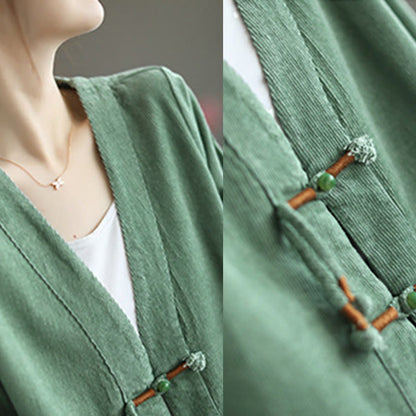 Buddha Stones Women's Cotton Long Sleeve Corduroy Jacket With Pockets