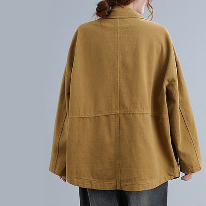 Buddha Stones Solid Color Women's Long Sleeve Cotton Blazer Jacket With Pockets