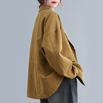 Buddha Stones Solid Color Women's Long Sleeve Cotton Blazer Jacket With Pockets