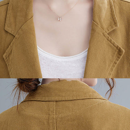 Buddha Stones Solid Color Women's Long Sleeve Cotton Blazer Jacket With Pockets